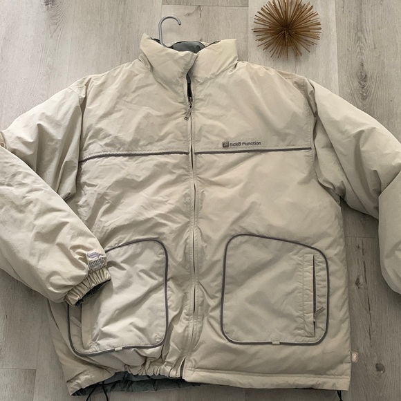 Ecko Function Silver Beige Reversible Down Jacket size Large bomber winter ski - Picture 2 of 16